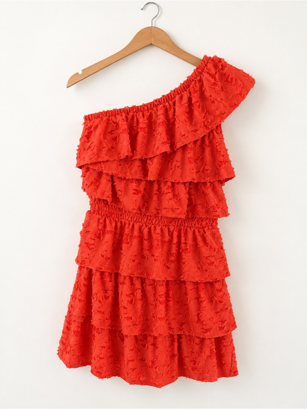 NWT LC Lauren Conrad Coral One Shoulder Tiered Ruffle Dress XS